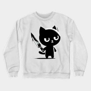 Black cat with knife Crewneck Sweatshirt